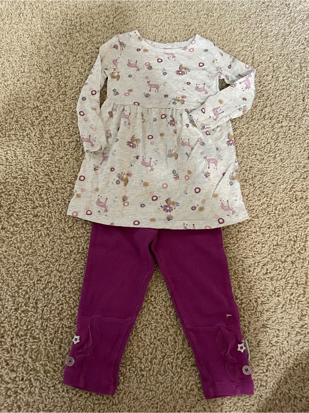 Girls 2T NAARTJIE and carters set unicorn and stars purple top and pants